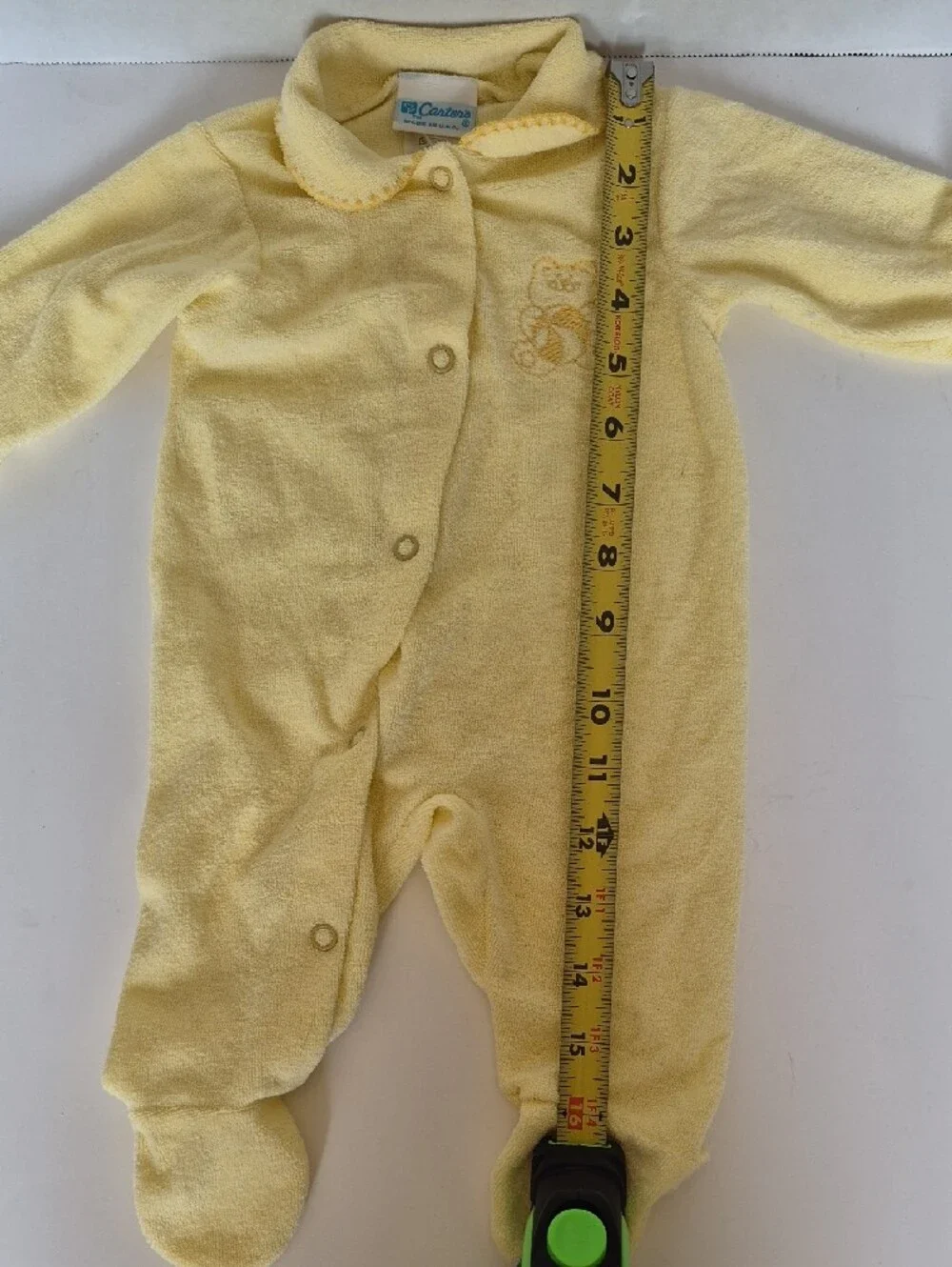 Carter's Pale Yellow Terry Newborn Footed One-Piece with Bear Embroidery